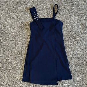 Blue overall dress, independent designer